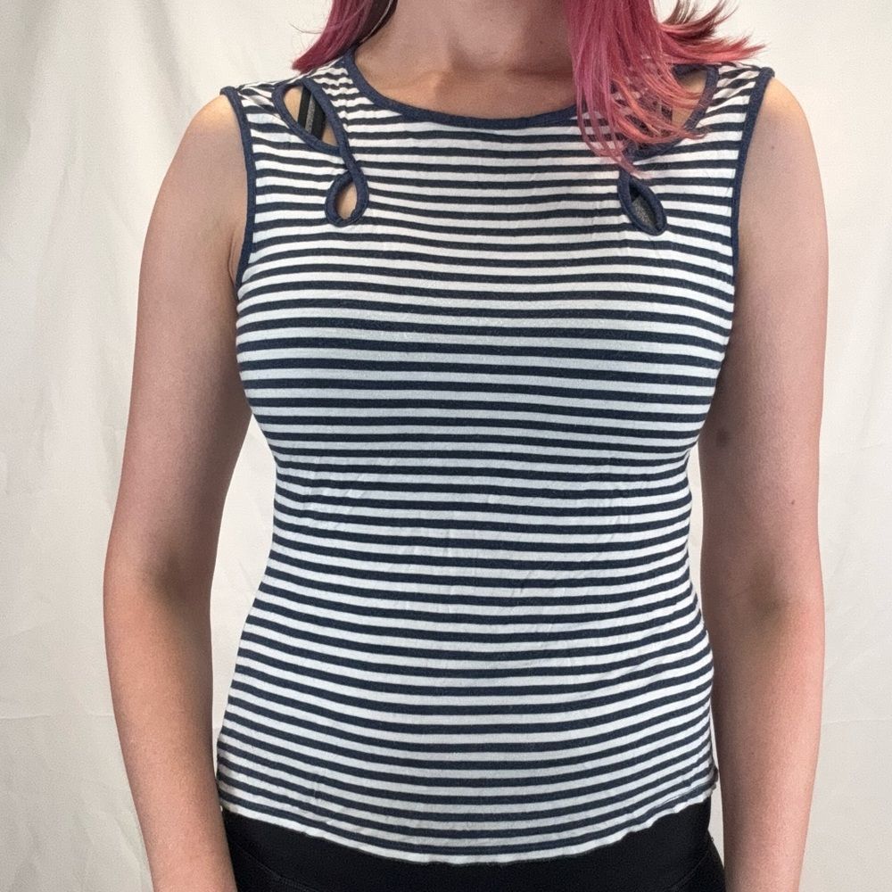 Max Studio London Women's Striped Sleeveless Blouse Tank Top Small